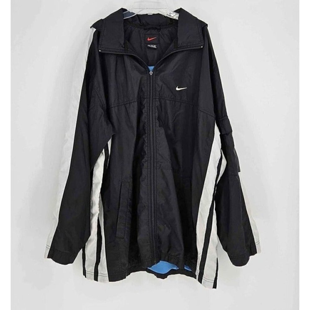 Nike Vintage Mens Black White Loose Fit Blue Lined Jacket w/Pockets Sz XL